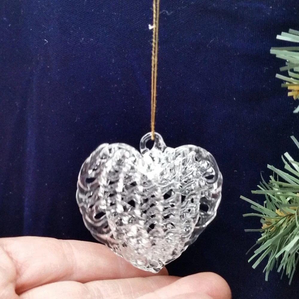 Vintage 5 Spun Glass Hand-Blown Heart Holiday Wedding Ornaments
